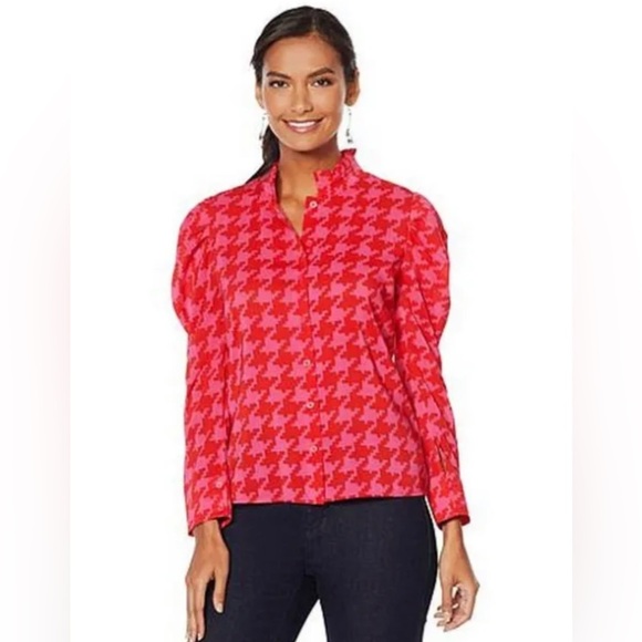 G by GIULIANA ~ Pink & Orange Houndstooth Top ~ Perfect Statement Piece ~ Size 4 - Picture 1 of 7